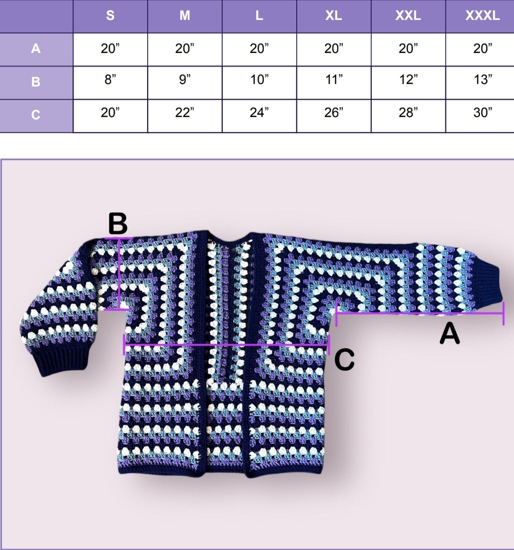 Cardigan size chart 